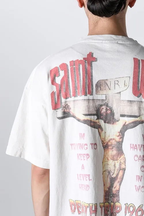 SAINT MICHAEL SAINT WAR TEE/WHAT new style Jesus cross retro short-sleeved, off-white S-XL, ready-to-wear, washed and distressed, printed repeatedly and modified, tube-woven seamless fabric, with little angel anti-counterfeiting label
